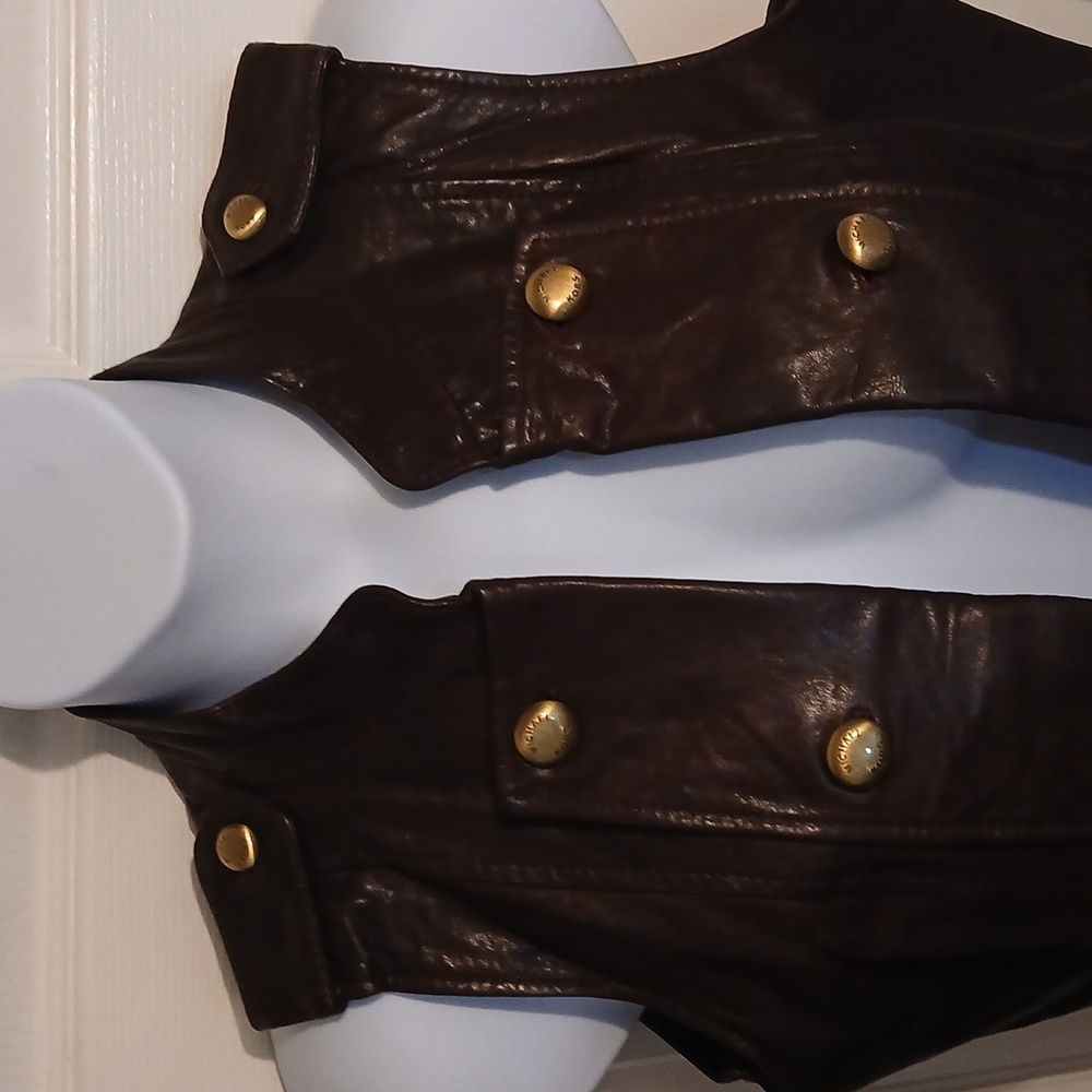 Michael Kors Dark Brown Leather Vest. Sz. Large - Picture 3 of 8